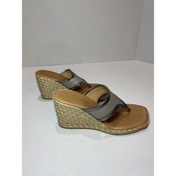ANDRE ASSOUS Womens Espadrille Arabella Toe Wedge Slip On Sandals Shoes 37 - Picture 1 of 10